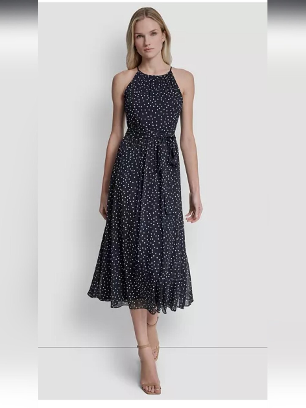 DKNY Women's Halter Fit  Sleeveless Midi Dress